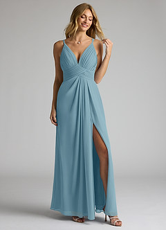 Azazie Maren Allure Brautjungfernkleider A-Linie V-Hals Spitze Chiffon Kleid Stimmungsvolles Blau image3
