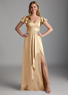 Azazie Omari Robes de demoiselle d'honneur Robe Trapèze en Satin extensible Champagne image6