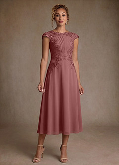Azazie Crista Suknie dla Matki Panny Młodej Linia A Koronka Szyfon Długość herbaty Sukienka image1