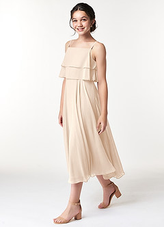 Azazie Ensley Junior White Alabaster A-Line Pleated Chiffon Dress image3