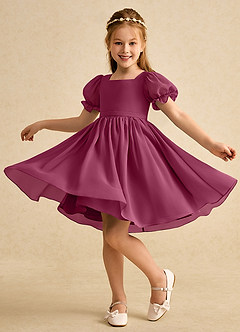 Azazie Jolie Flower Girl Dresses Mulberry A-Line with Sleeves Chiffon Dress image3