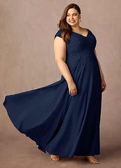 Azazie Rosemarie vestidos de madre de la novia Vestido de Azul Marino Oscuro de Encaje de Corte En A image11