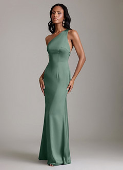 Azazie Voni Abiti da Damigella Abito Sirena in Raso Elasticizzato Monospalla Eucalipto image6