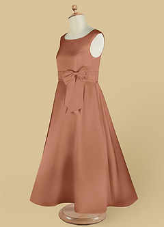 Azazie Lindy Flower Girl Dresses Bronzer A-Line Pleated Matte Satin Dress image15
