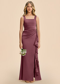 Azazie Adrienne Junior Desert Rose Sheath Pleated Stretch Satin Dress image3