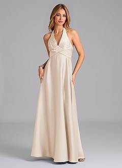 Azazie Tessie Vestidos de damas de honor Vestido de Alabastro Blanco de Satén Elástico de Corte en A con Plisado image5