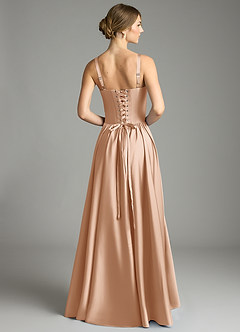 Azazie Evadina Vestidos de damas de honor Vestido de Rosa Inglesa de Satén Elástico de Corte en A con Corsé image2