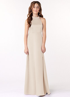 Azazie Laurel Junior A-Linie Stretch-Satin Kleid Alabaster Weiß image1