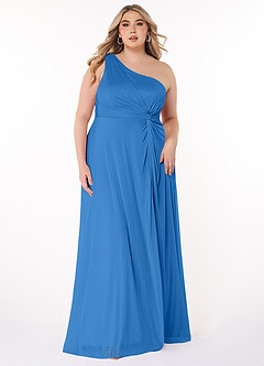 Azazie Brooke Bridesmaid Dresses Blue Jay A-Line One Shoulder Mesh Dress image6