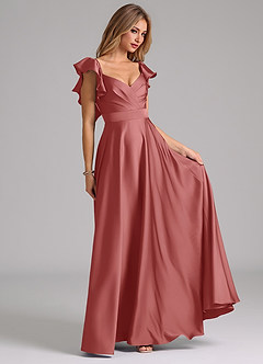 Azazie Leilani Robes de demoiselle d'honneur Robe Trapèze en Satin extensible Rayé Antique Rose image4