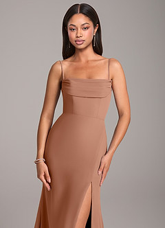 Azazie Saige Bridesmaid Dresses Bronzer Sheath Off the Shoulder Chiffon Convertible Dress image2