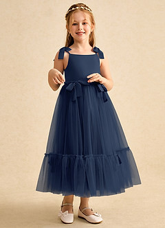 Azazie Jaci Blumenmädchenkleider A-Linie Spaghetti Riemen Chiffon Kleid Dunkelmarine image3