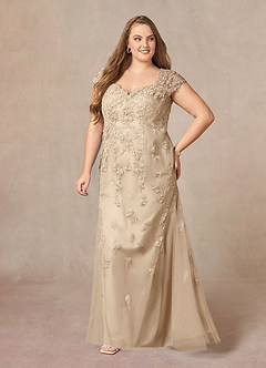Azazie Marbella Mother of the Bride Dresses Champagne Mermaid Queen Anne Sequins Lace Dress image10