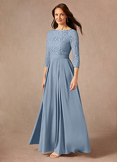 Azazie Lucianna Mother of the Bride Dresses Dusty Blue A-Line Lace Dress image6