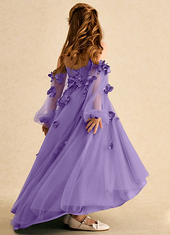 Azazie Karrie Abiti da Ragazza di Fiori Abito A-Line in Tulle Con Maniche Tahiti image6