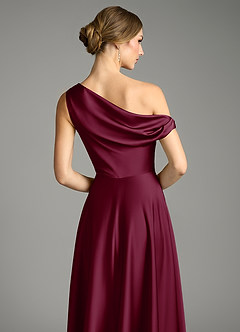 Azazie Xanthe Brautjungfernkleider Eine Linie Schulterfrei Stretch-Satin Kleid Maulbeerrot image6
