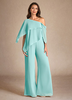 Azazie Halima Mother of the Bride Dresses Aqua Jumpsuit/Pantsuit Side Slit Chiffon Dress image1
