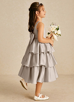 Azazie Margery Blumenmädchenkleider A-Linie Schleifen Stretch-Satin Kleid Frost image5