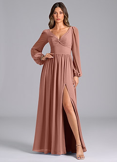 Azazie Zeya Bridesmaid Dresses Cedar Rose A-Line Long Sleeve Chiffon Dress image1