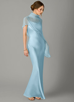 Azazie Jaleesa Bridesmaid Dresses Sky Blue A-Line High Neck Stretch Satin Dress image3