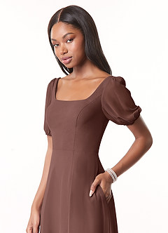 Azazie Alani Bridesmaid Dresses Espresso A-Line Square Neckline Chiffon Dress image4