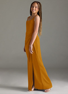 Azazie Mero Junior Vestido de Caramelo de Satén Elástico de Corte Sirena con Plisado image4