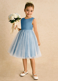 Azazie Esme vestidos de niña de las flores Vestido de Azul Acero de Tul de Princesa con Lazo image2