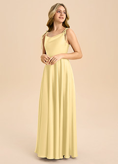 Azazie Popsy Junior Butter A-Line Bow Stretch Satin Dress image4