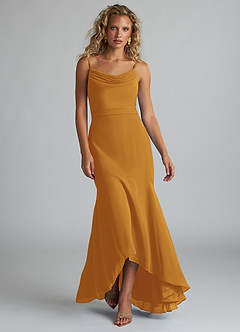 Azazie Summer Jurken voor bruidsmeisjes Jurk van Chiffon met Zeemeermin Schop cowl Boterbabbelaar image4