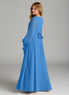 Azazie Leonia Junior A-Linie mit Taschen Chiffon Kleid Blauhäher image2