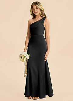 Azazie Ren Junior Robe Trapèze en Satin extensible Plissé Noir image2
