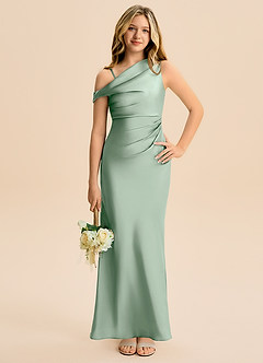 Azazie Emerson Junior Agave Sheath Off the Shoulder Stretch Satin Dress image4