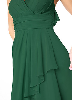 Azazie Aviv Vestidos de damas de honor Vestido de Verde Oscuro de Gasa de Corte en A con Plisado image4