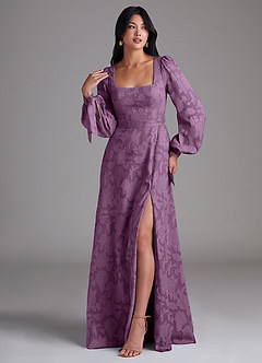 Azazie Leonia Bridesmaid Dresses Wisteria A-Line Long Sleeve Floral Burnout Dress image4