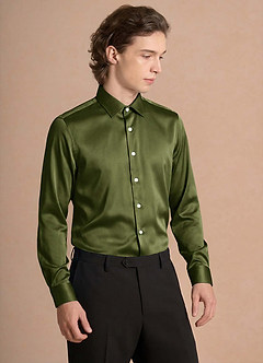 front Julian Olive Stretch Satin Dress Shirt