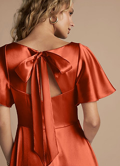 Azazie Kimber Bridesmaid Dresses Paprika A-Line Ruched Metallic Satin Dress image2