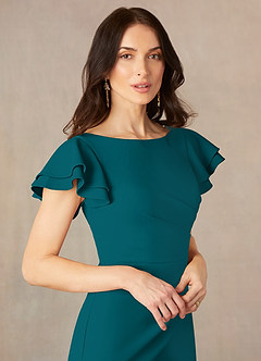 Azazie Peppermint Mother of the Bride Dresses Peacock Mermaid Scoop Ruched Stretch Crepe Dress image3