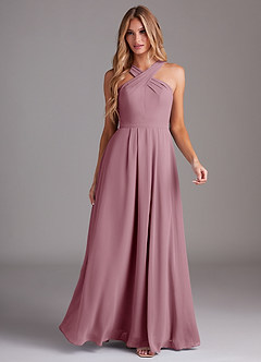 Azazie Dixie Bridesmaid Dresses Vintage Mauve A-Line Halter Pleated Chiffon Dress image3