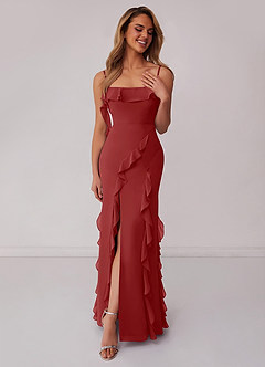 Barbie ♥ Azazie Bridesmaid Dresses Rust Sheath Bow Chiffon Dress image3