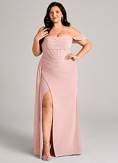 Azazie Amyra Robes de demoiselle d'honneur Robe Fourreau Convertible en Mousseline de soie Épaules dénudées Rose Poudré image9