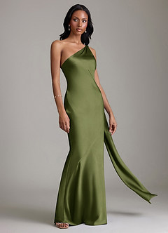 Azazie Galinda Suknie dla druhen Syrena Jedno ramię Satyna elastyczna Do ziemi Sukienka image5