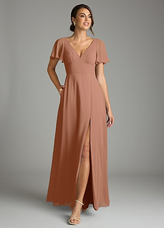 Azazie Kimber Bridesmaid Dresses Bronzer A-Line Flounce Sleeve Chiffon Dress image3