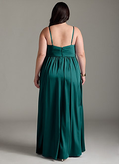 Azazie Alia Robes de demoiselle d'honneur Robe Trapèze en Satin extensible Plissée Paon image9