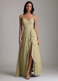 Azazie Naeem Bridesmaid Dresses Moss Green A-Line V-Neck Ruffle Chiffon Dress image1