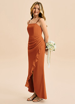 Azazie Buzzy Junior Cinnamon Sheath Pleated Chiffon Dress image1