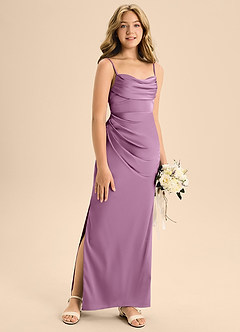 Azazie Mai Junior Vestido de Glicinia de Satén Elástico de Corte En A con Escote de Corazón image3