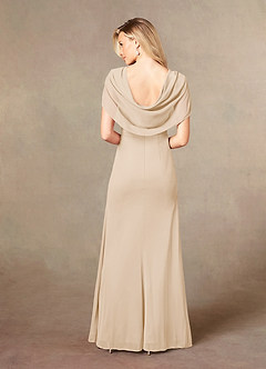Azazie Luisa Mother of the Bride Dresses Champagne Mermaid V-Neck Pleated Mesh Dress image2