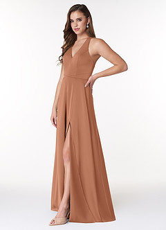 Azazie Ceria Final Sale Bronzer A-Line V-Neck Stretch Satin Dress image5