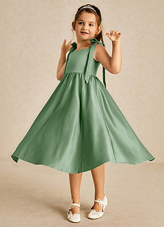Azazie Chelsie Robe Demoiselle D'honneur Fillette Robe Trapèze en Mat Satiné Arc Matcha image3