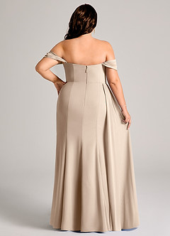 Azazie Amyra Bridesmaid Dresses Taupe Sheath Off the Shoulder Chiffon Convertible Dress image14
